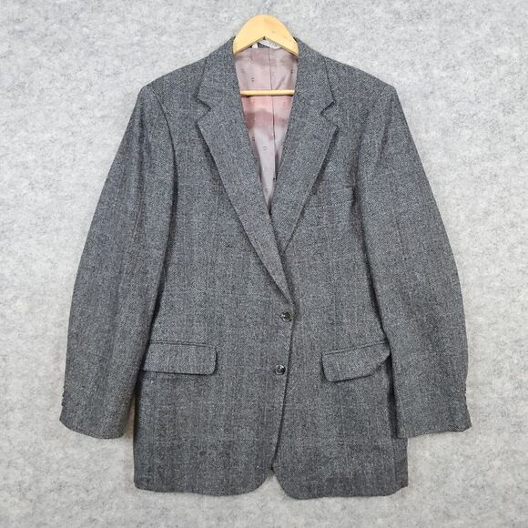 Towncraft Men's Blazer Dark Gray Windowpane Size 43L Herringbone LINER FADING - Picture 1 of 16